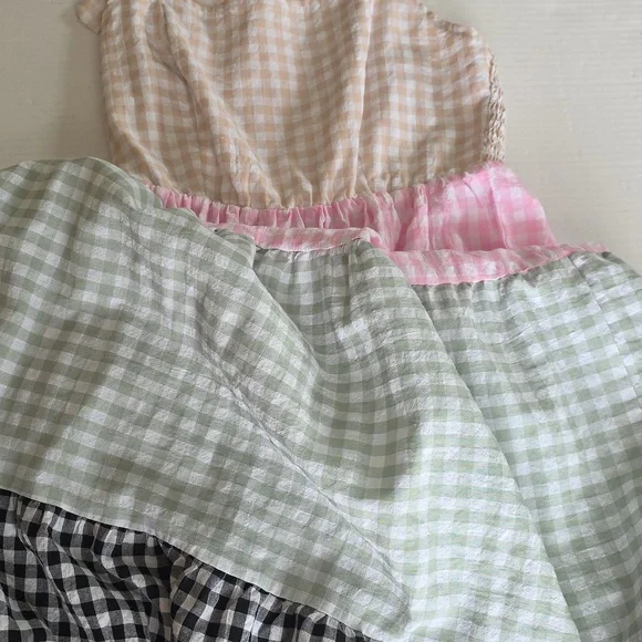 Multicolor Gingham Tiered Sundress XS Cottagecore Bow Strap Dress - Picture 10 of 10
